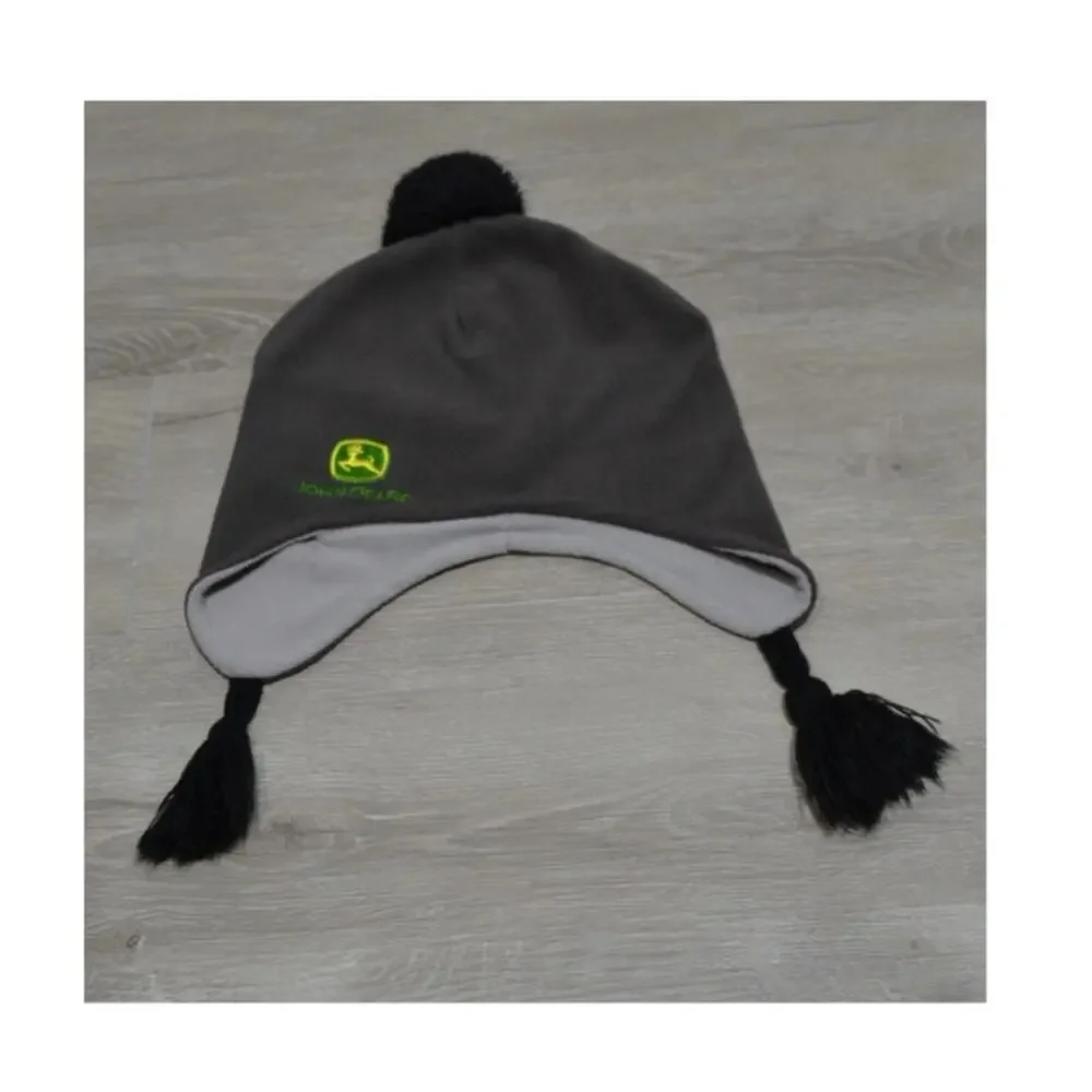 John Deere Fleece Hat Youth M/L Gray Black Green & Yellow